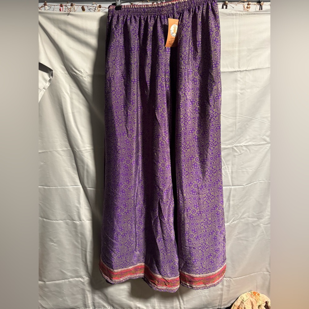 NWT Karma Nepal Craft Purple Patterned Bohemian Wide Leg Pants